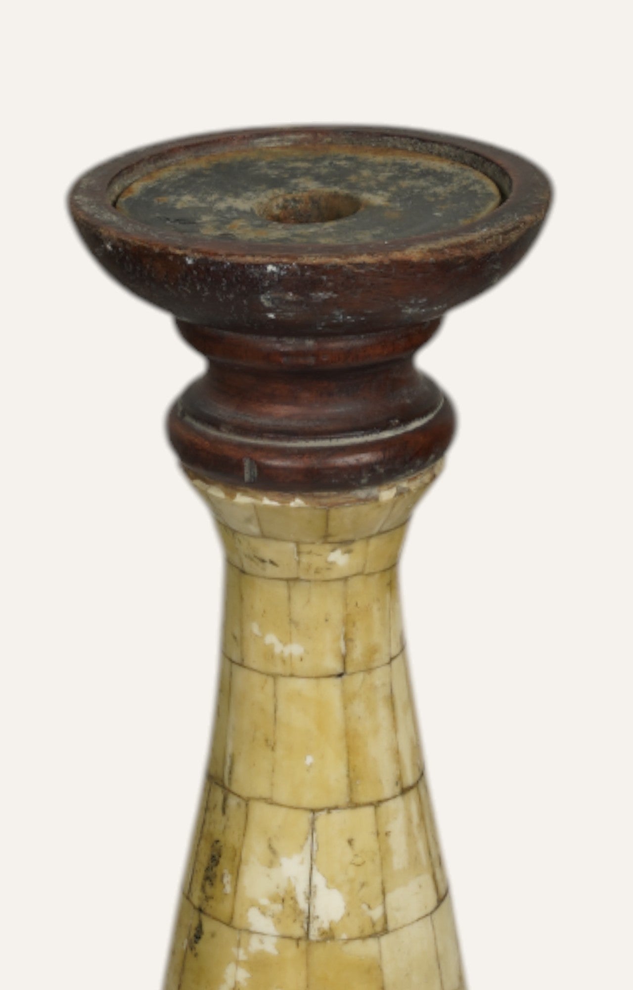 Mosaic Wooden and Bone Inlay Vintage Candle Stand