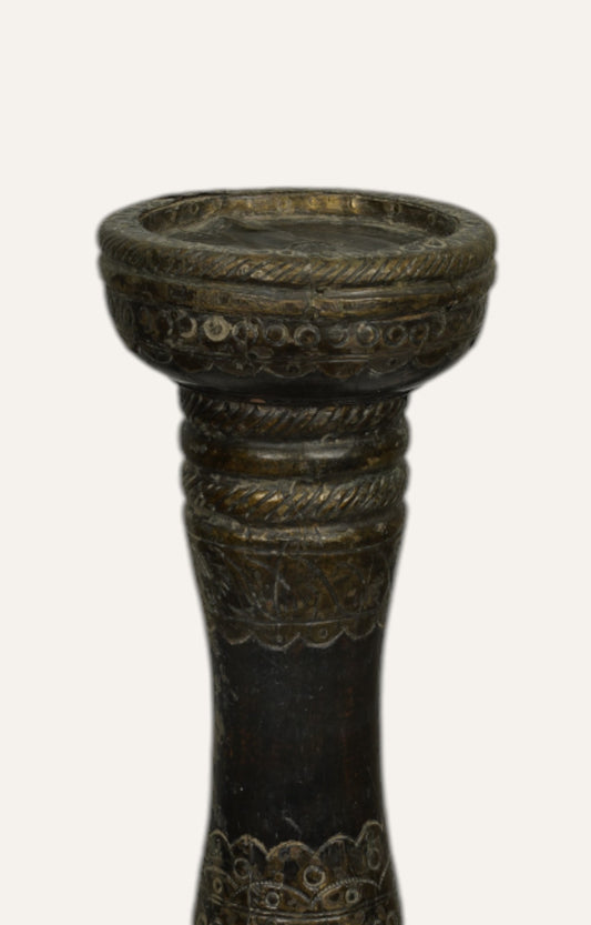 Victorian Wooden and Brass Vintage Candle Stand