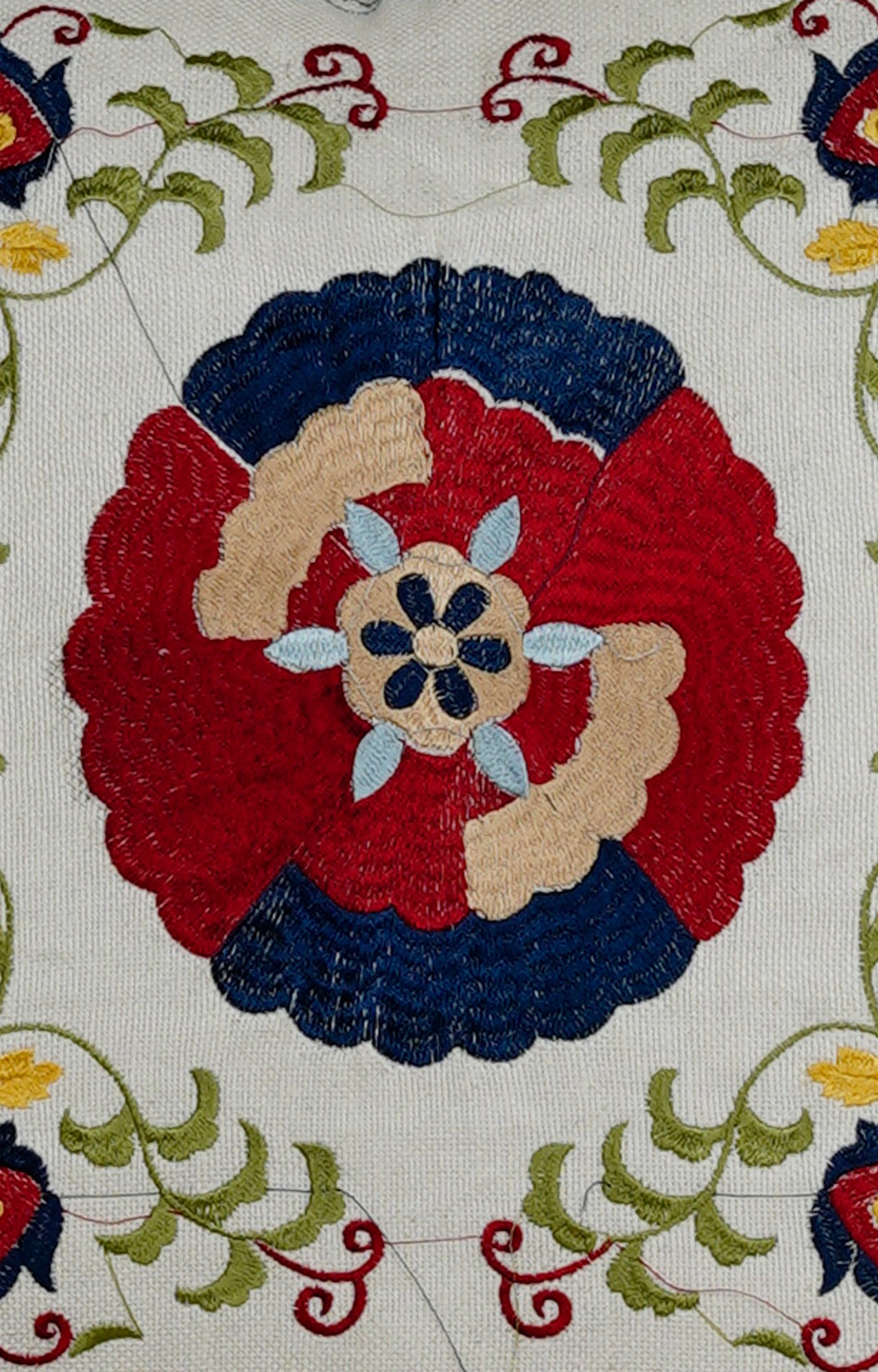 Hand-Embroidered Floral Cushion