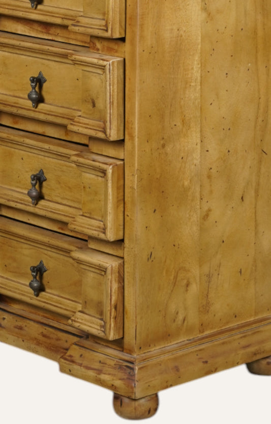 Vasco Vintage Wooden Bedside table with Natural Finish with 4 Drawers