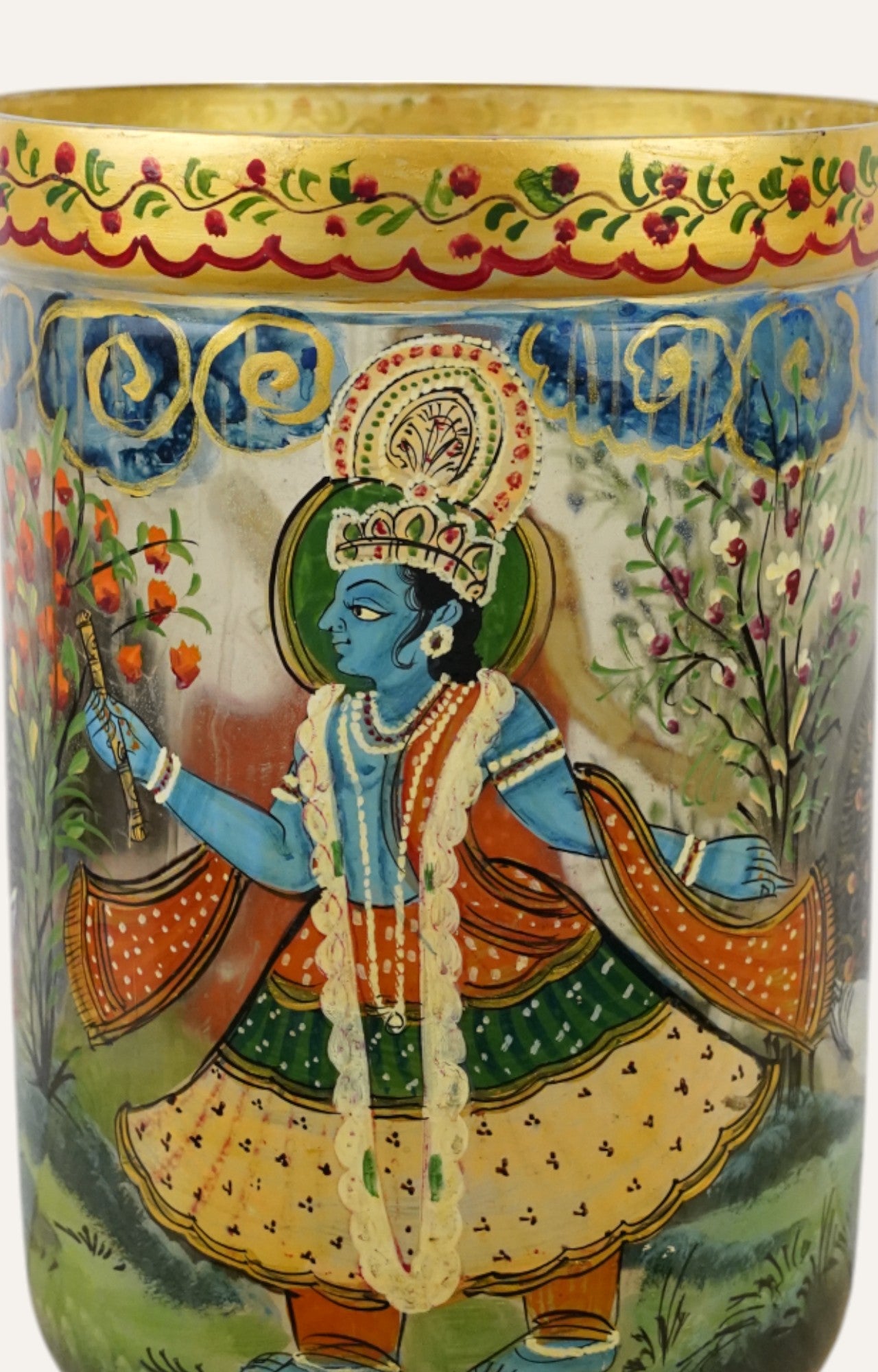 Hand-Painted Mughal Woman  Glass Vase