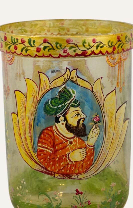 Hand-Painted Royal Mughal Emperor Glass Jar/ Candle holder