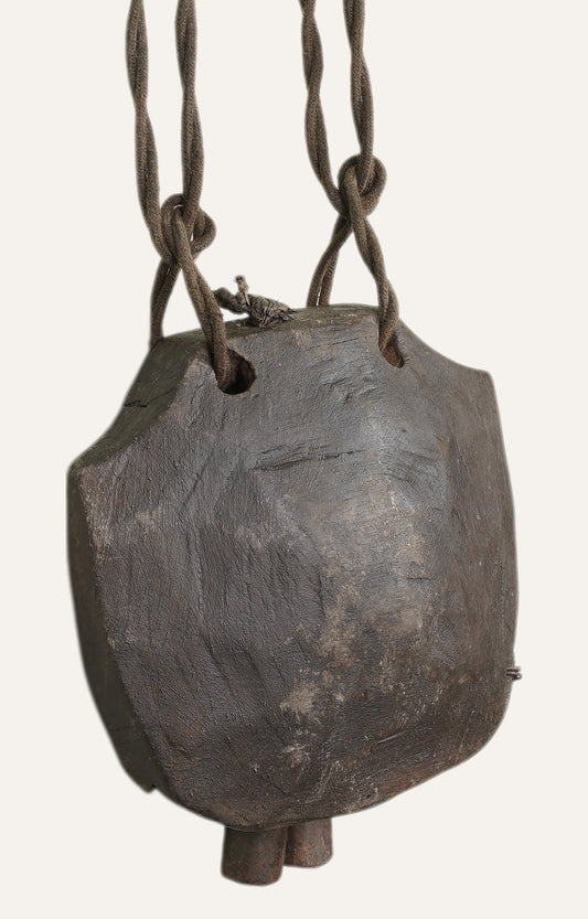 Hand-Carved Wooden Miniature Bell with Rope Handle