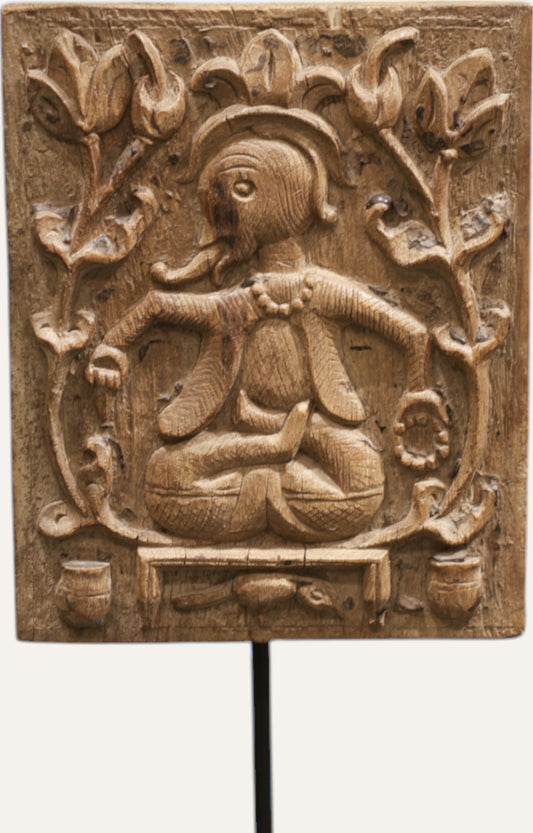 Antique Hand-Carved Ganesha on Wooden Panel
