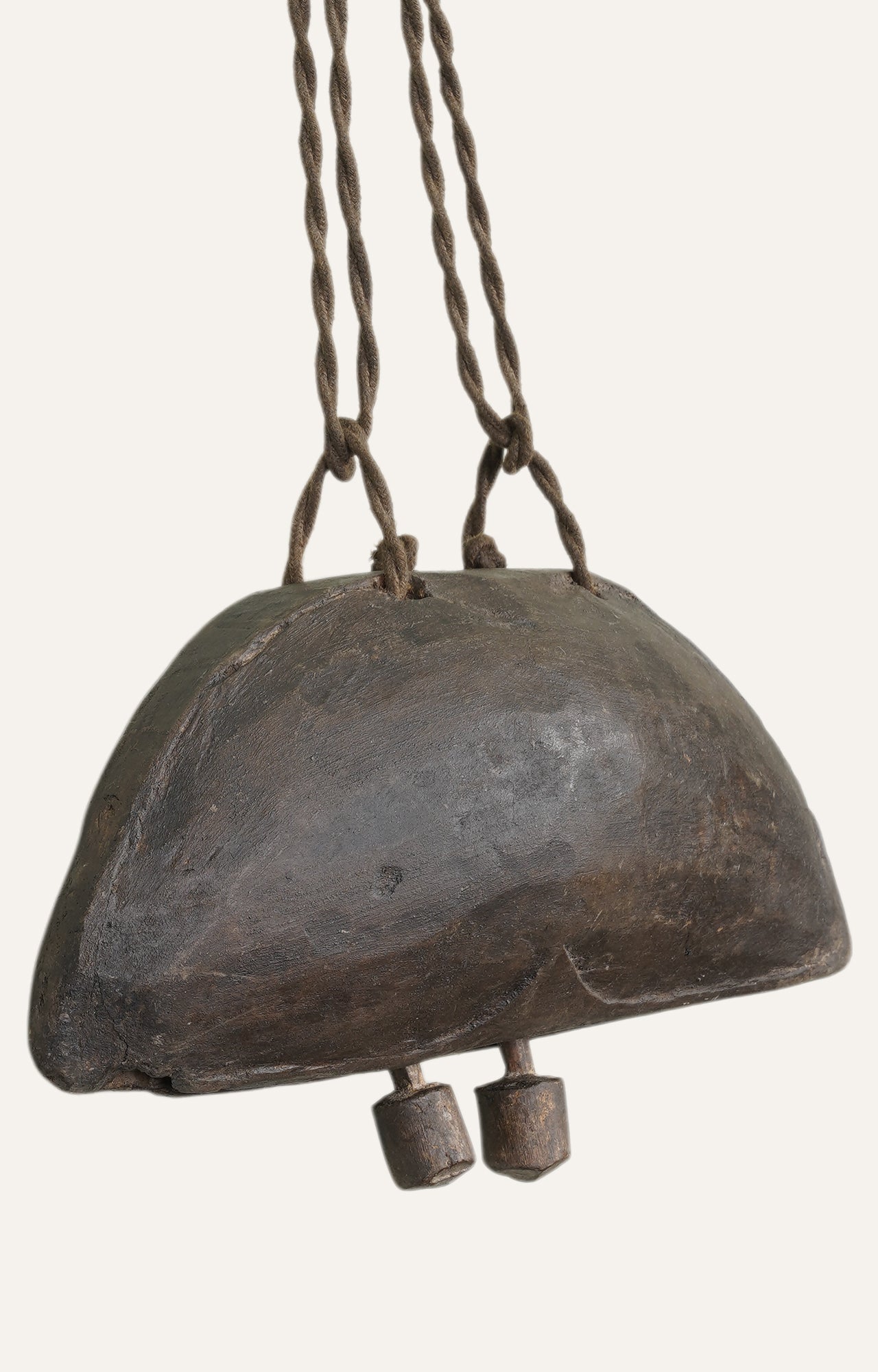 Wide-Arch Vintage Wooden Cattle Bell with Rope