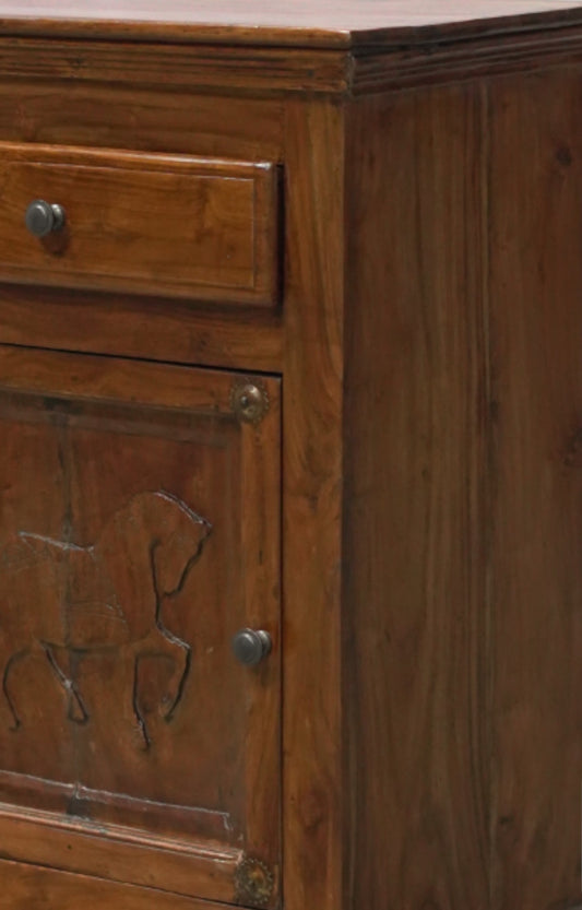 Horse Hand-Carved Wooden Cabinet
