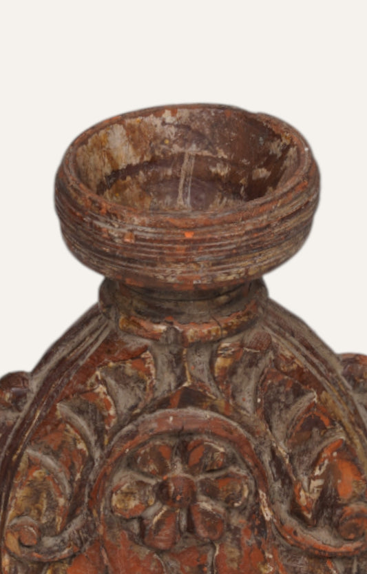 Earth-Toned Floral Teak Candle Stand