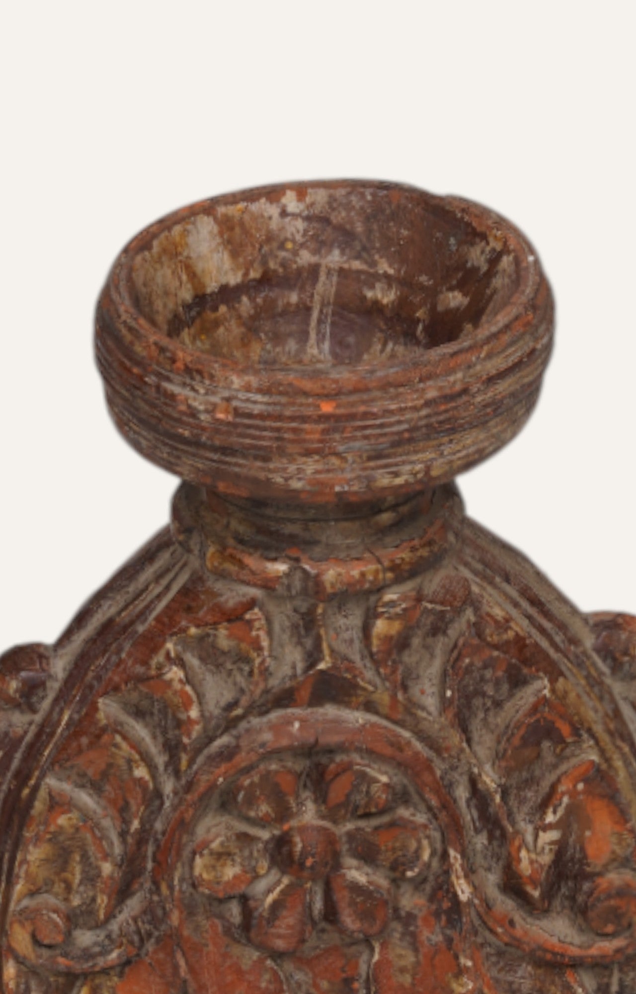 Earth-Toned Floral Teak Candle Stand