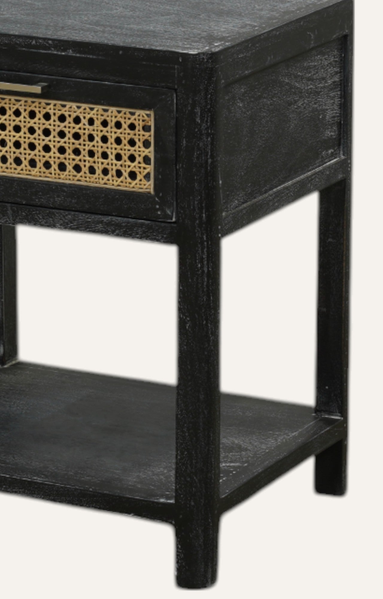 Cozy Woven Cane Front Accent Nightstand with Brass Handle Drawer