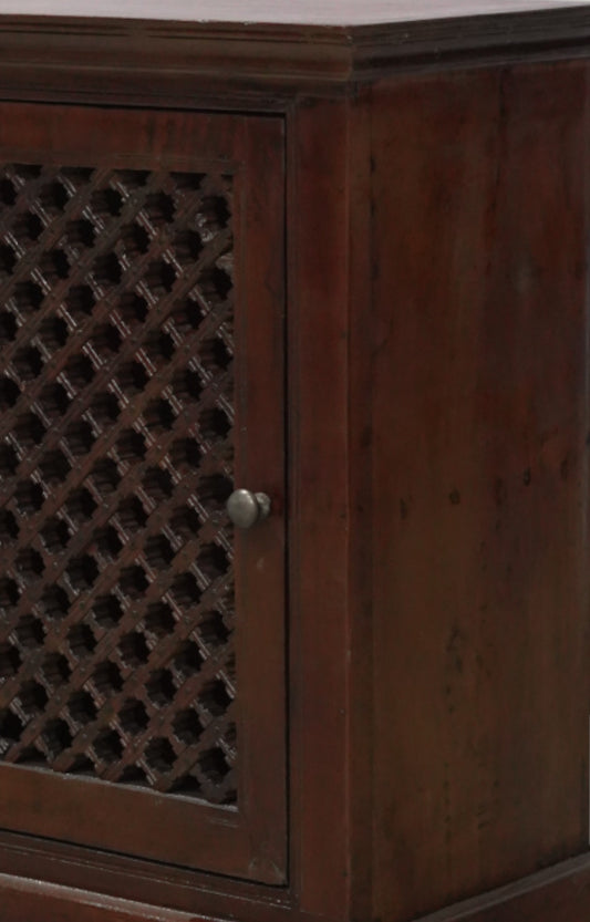 Lattice Wooden Side Cabinet with Door Storage