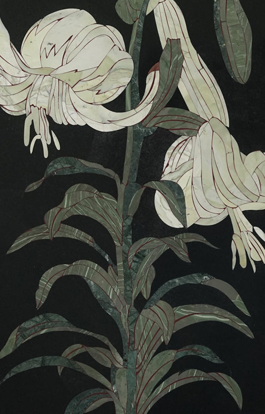 Lily Inlay Wall Panel in Black Limestone