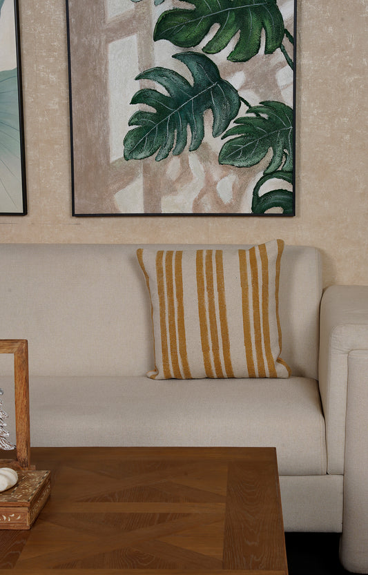White and Yellow Striped Printed Cushion