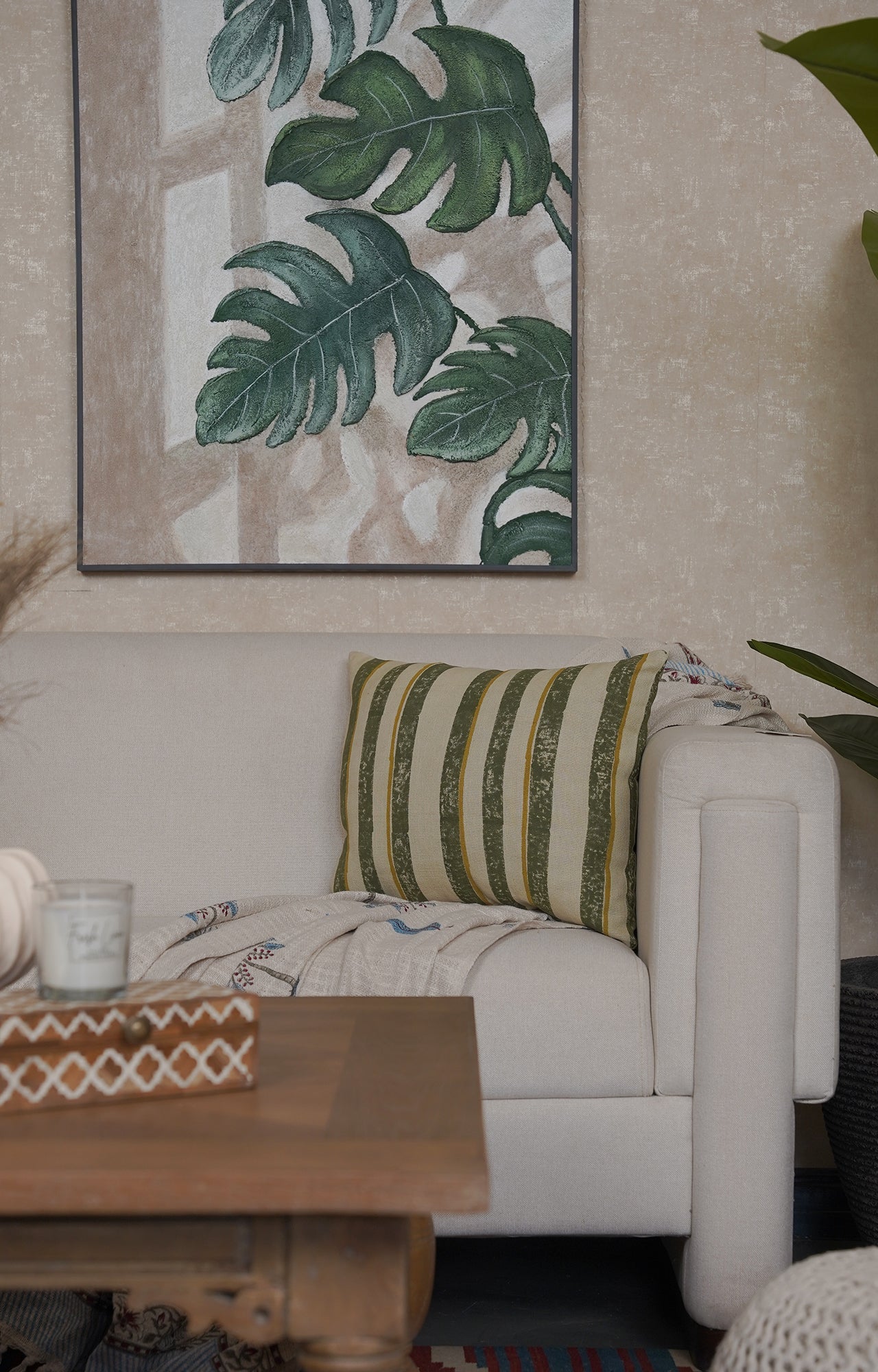 Sage Stripe Quilted Cotton Cushion Cover