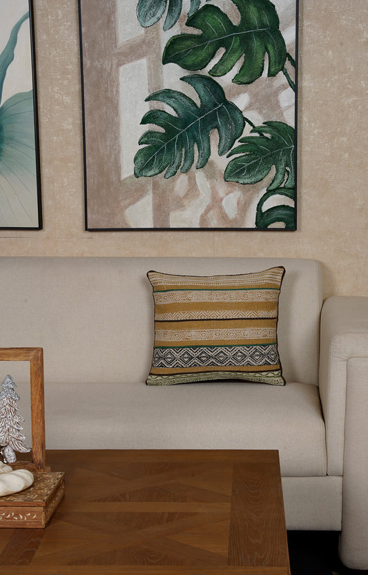 Multicolor Printed Cotton Cushion in Muted Tones