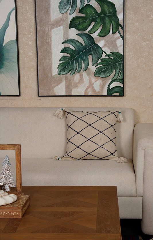 Handwoven Lattice Cushion with Tassels