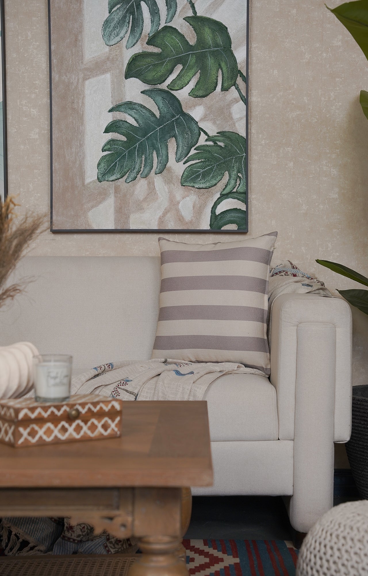 Mocha Stripe Cotton Cushion Cover