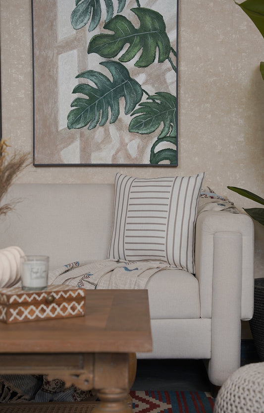 Taupe Panel Stitch Cotton Cushion Cover