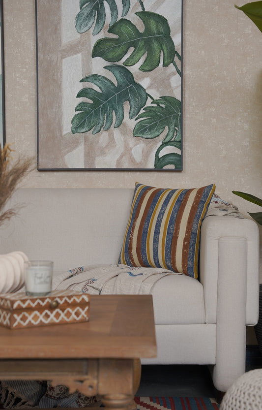 Earth-Tone Stripe Kantha Cushion Cover