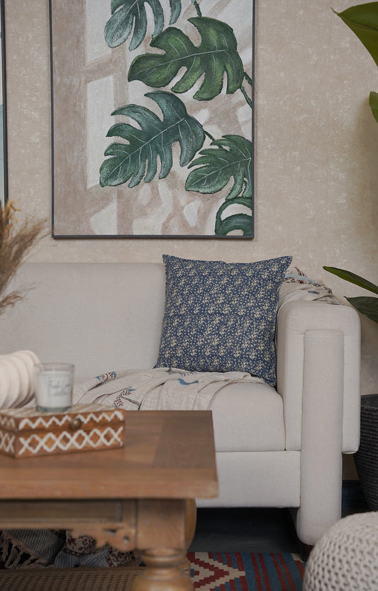 Indigo Petal Block Print Cushion Cover