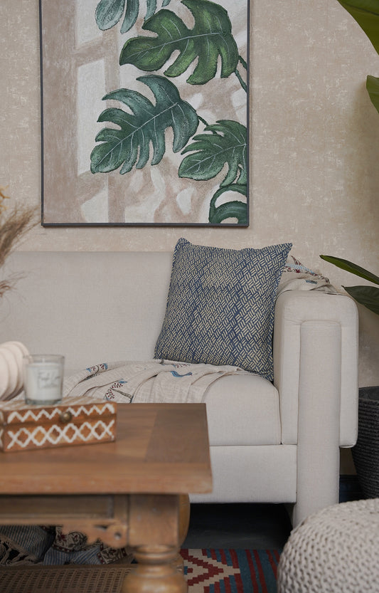 Indigo Mesh Print Cotton Cushion Cover