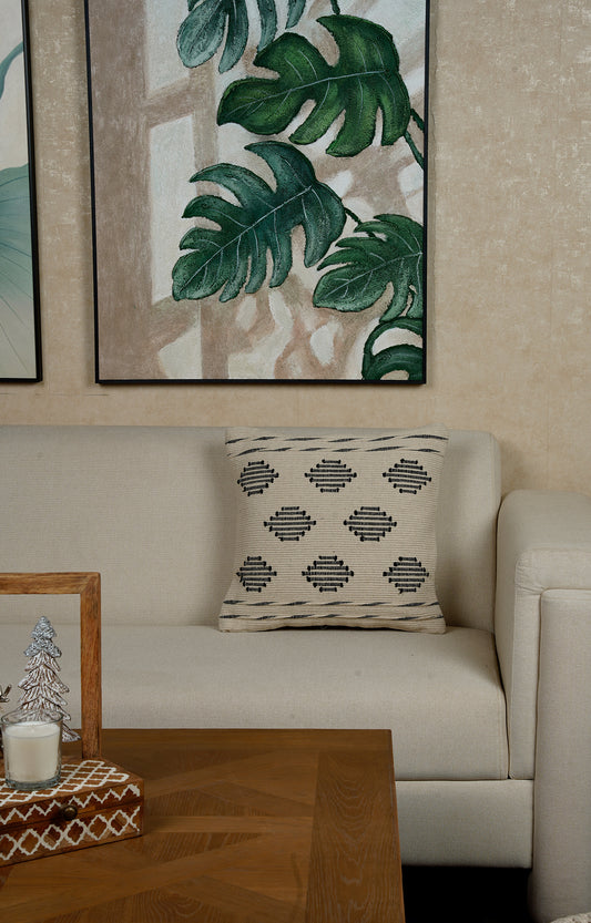 Cotton Dhurrie Cushion with Embroidered Detailing