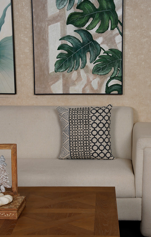 Black and White Geometric Patterned Printed Cushion