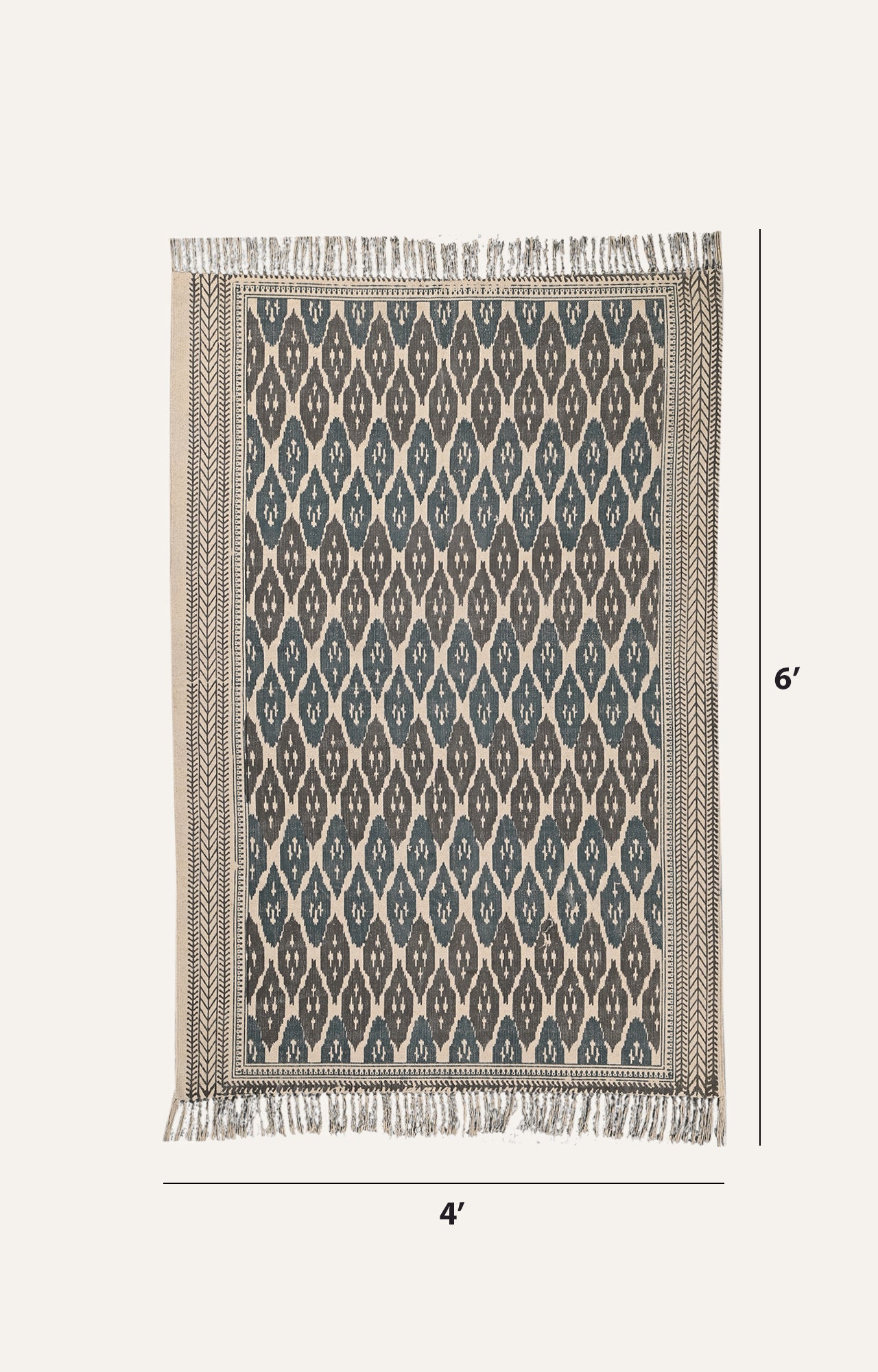 Indigo Ikat Print Cotton Rug