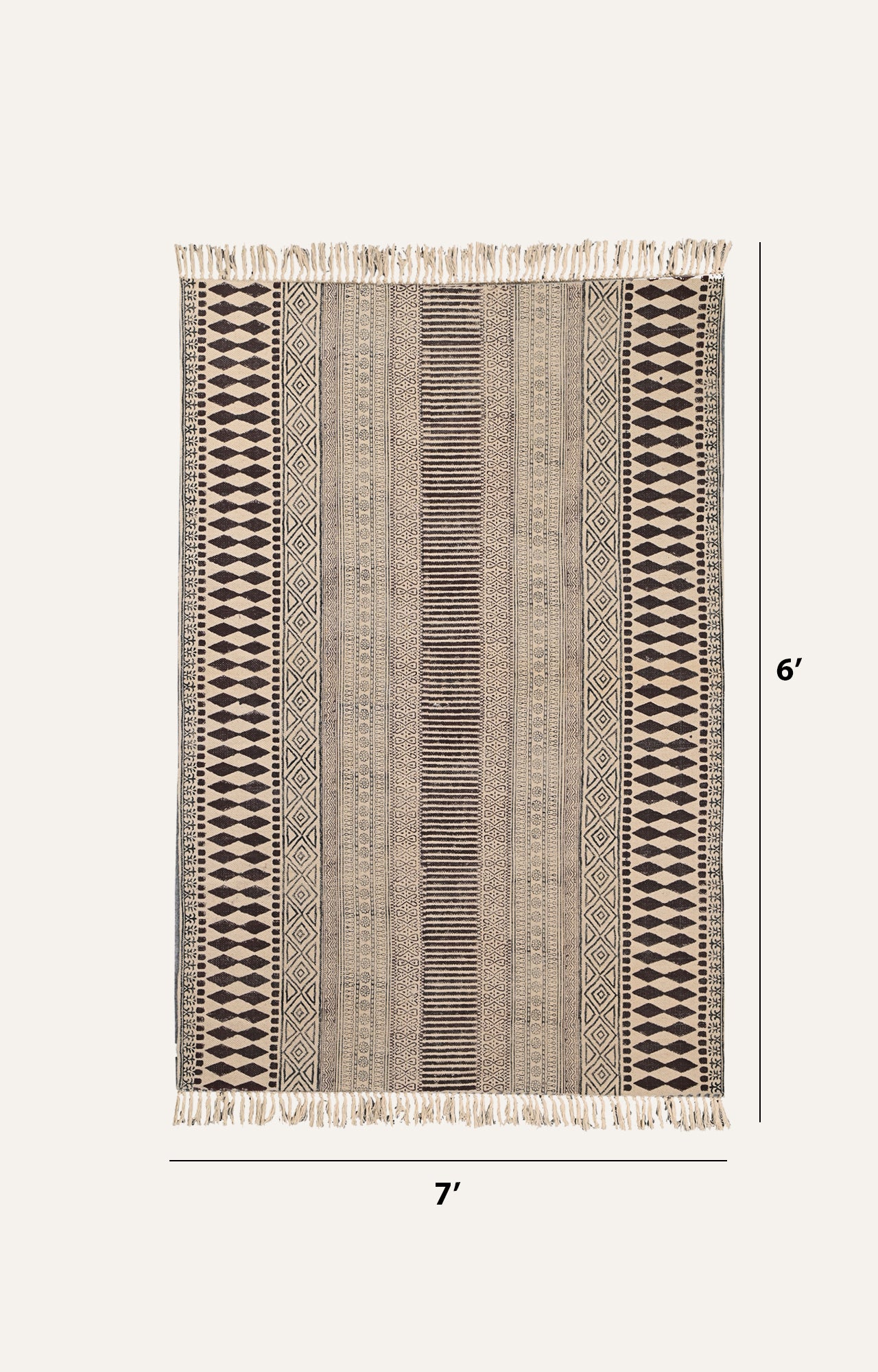 Textured Striped Cotton Rug in Beige & Black