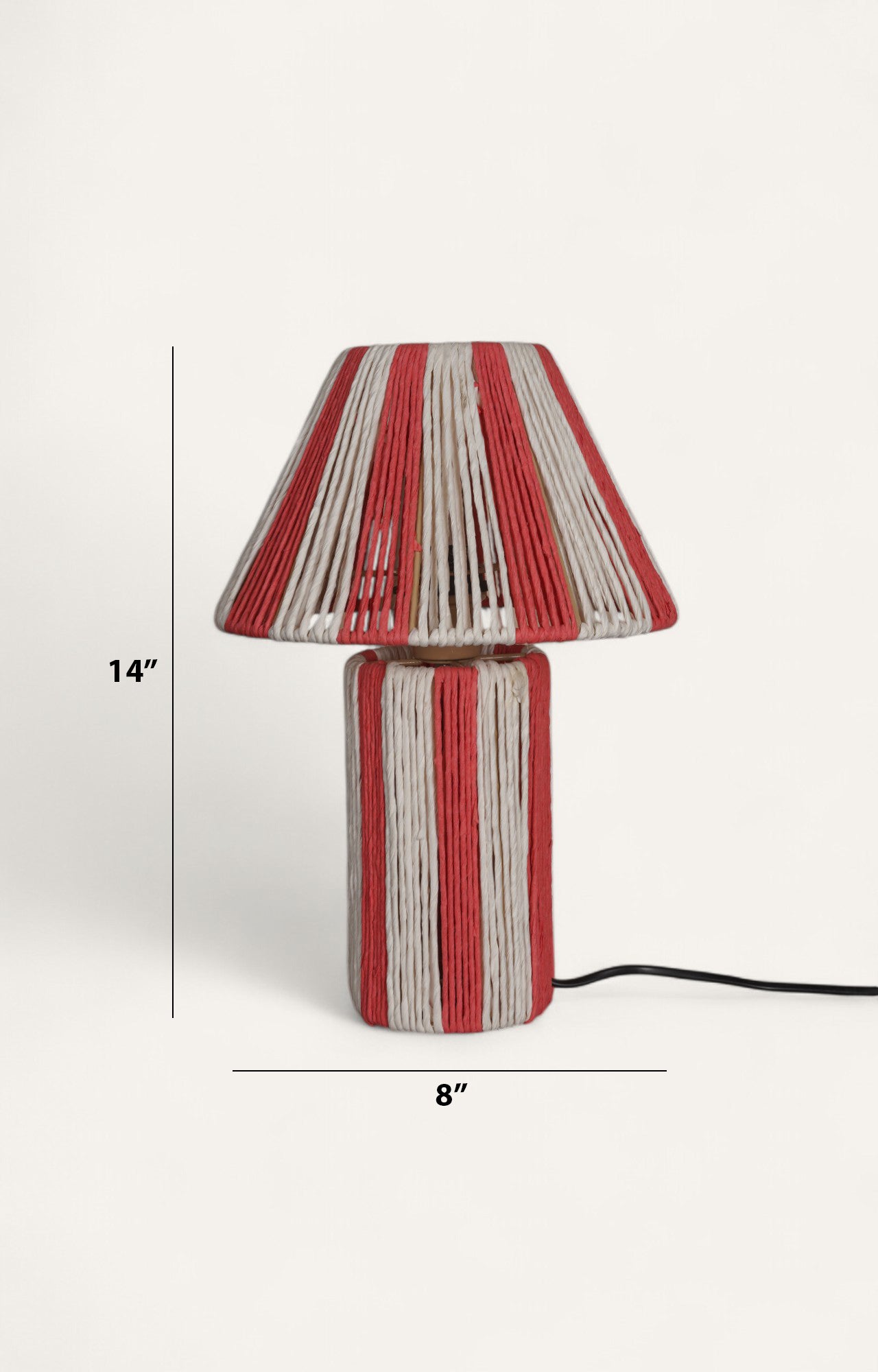 Vibrant Red & White Striped Raffia Table Lamp