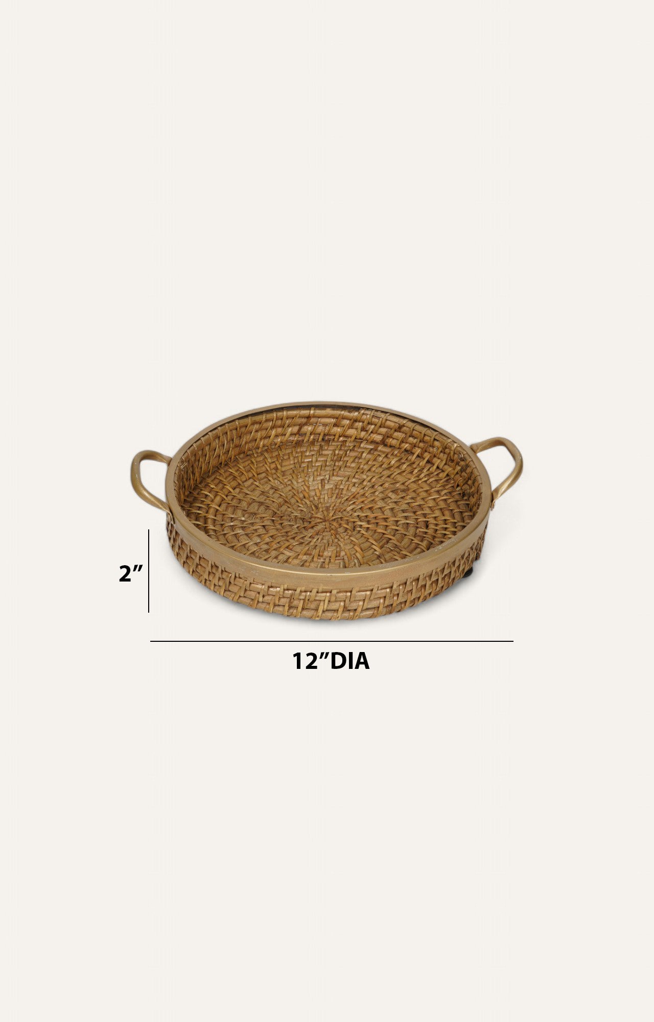 Rattan Weave Round Tray with Brass Detailing – Large