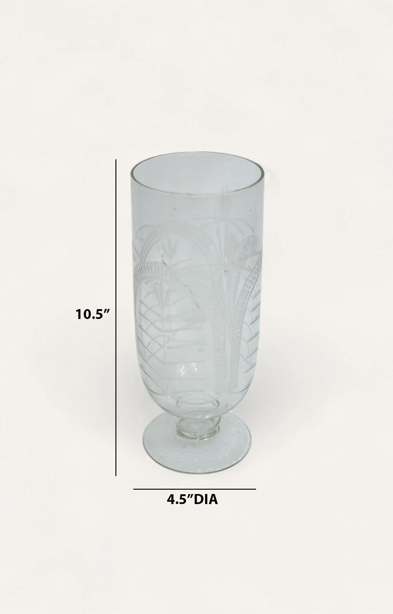 Etched Palm Pedestal Clear Glass Candle Stand