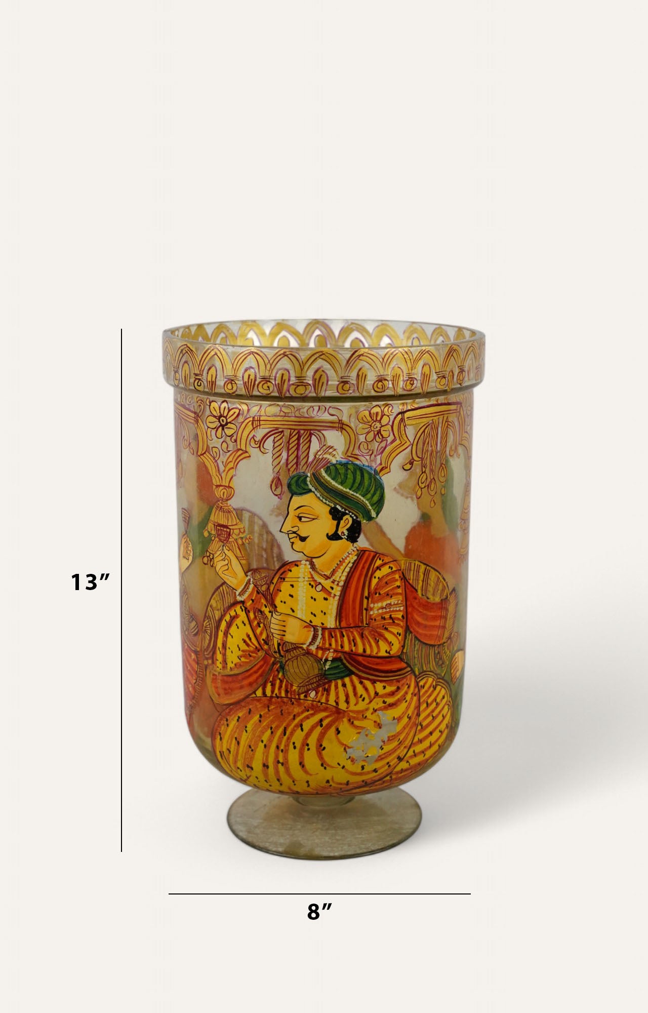 Mughal colorful Hand-Painted GlassGlass Jar/ Candle holder