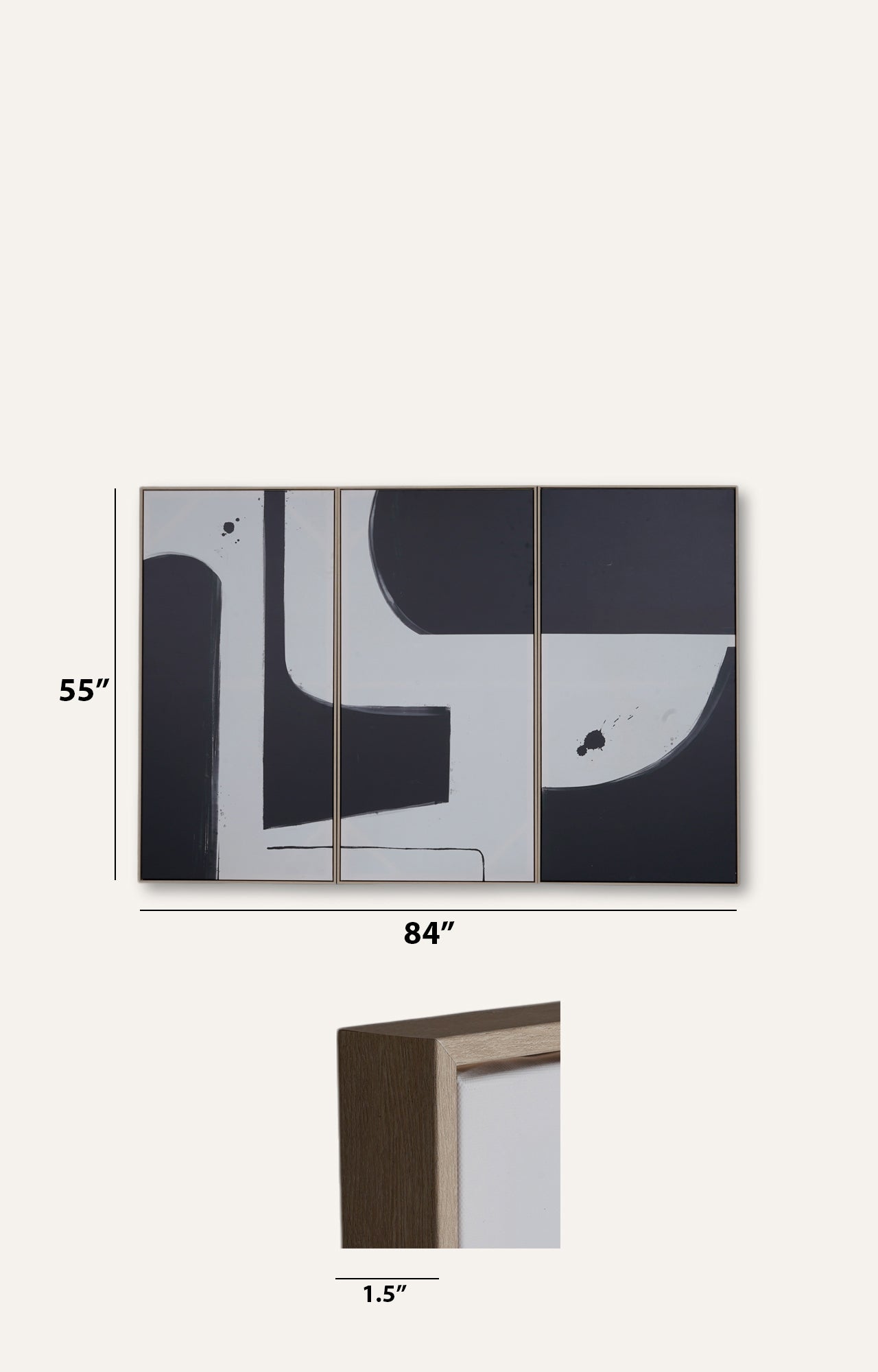 Set of 3 Black Monochrome Canvas Print Wall Art