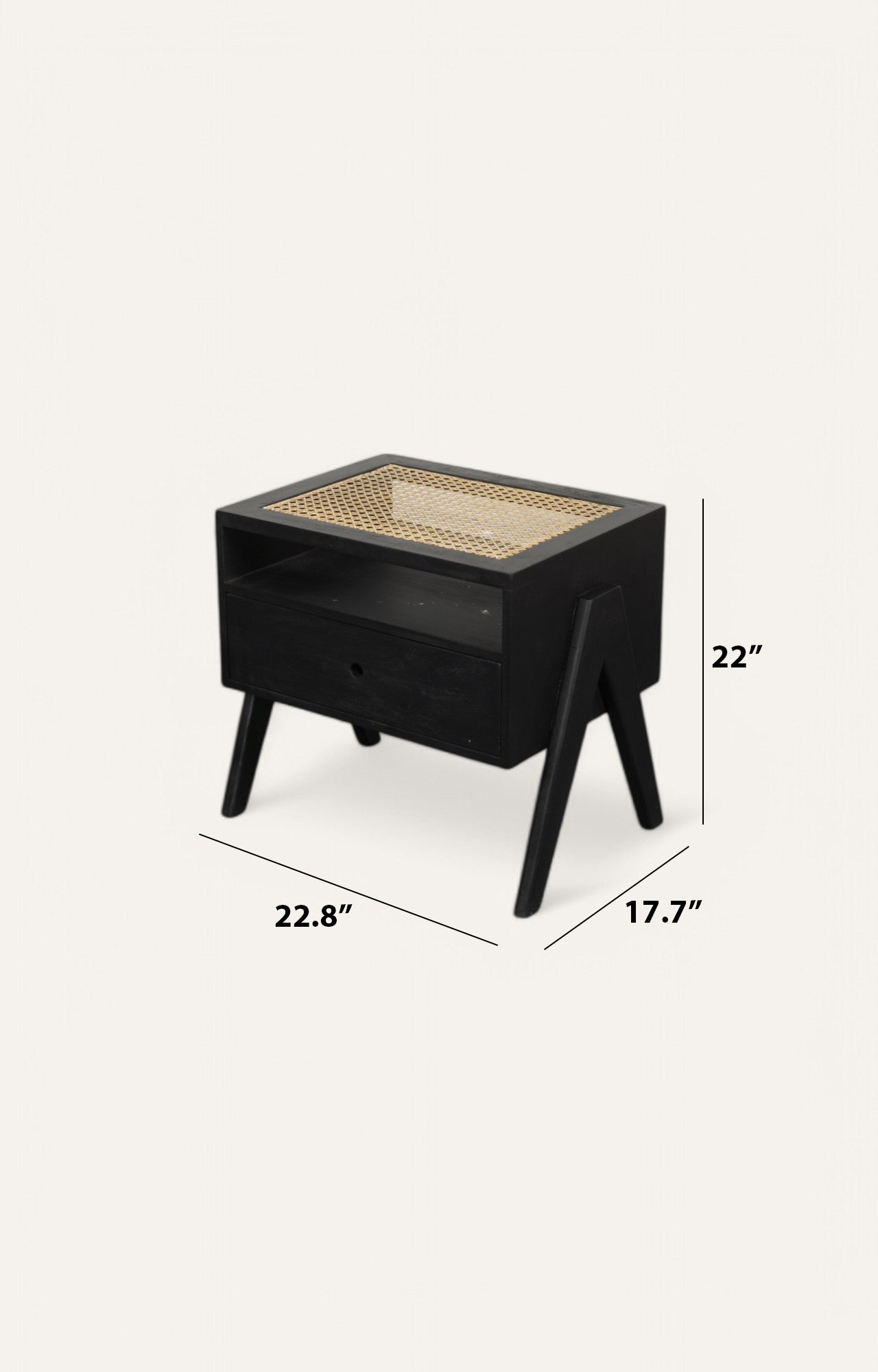 Mignight Black Cane-Weave Top Wooden Bedside Table with Drawer