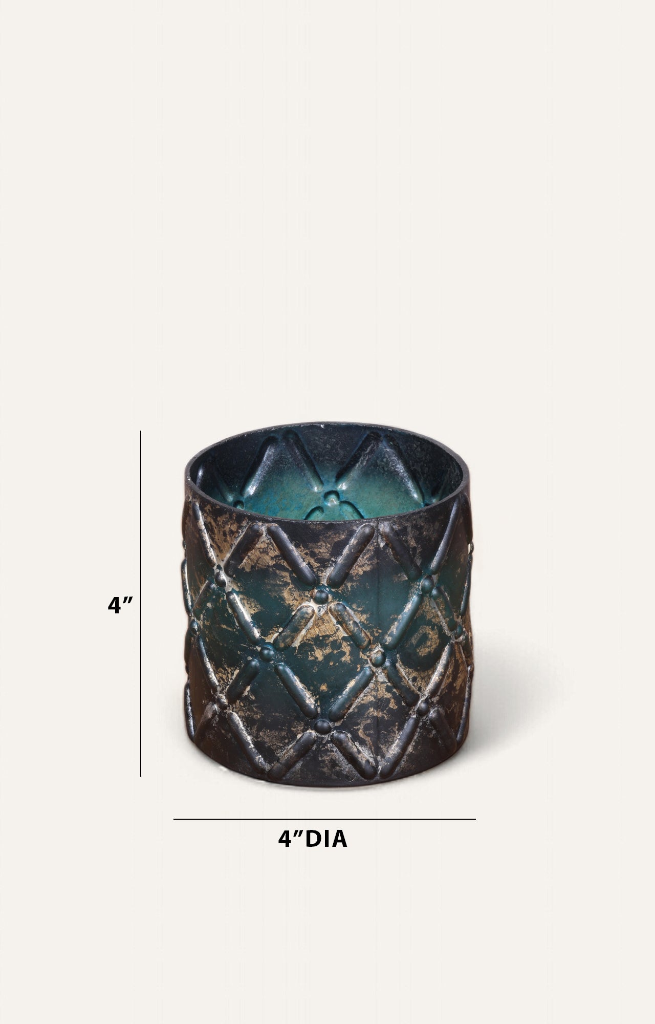 Teal Embossed Glass Candle Holder