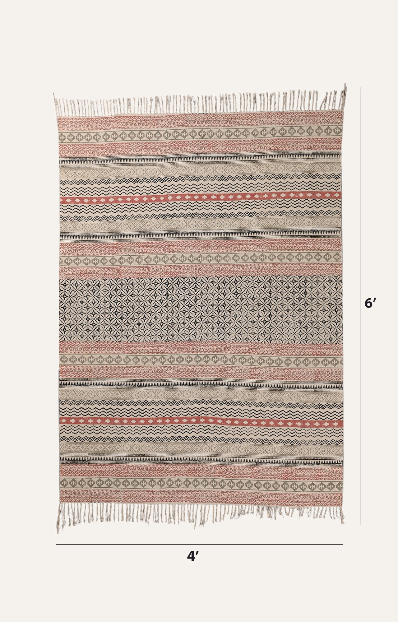 Tribal Striped Cotton Rug in Clay Red