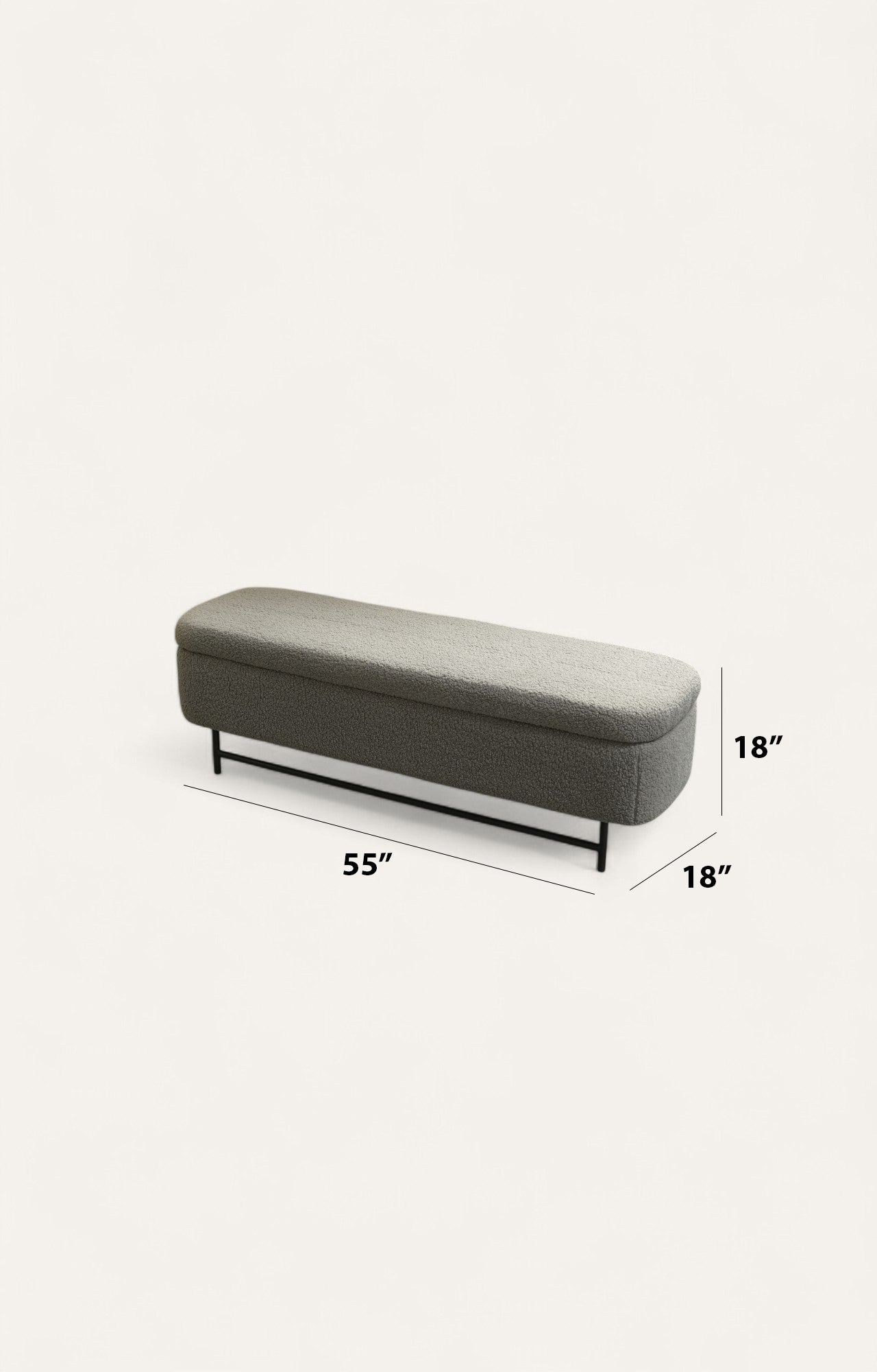 Sequoia Boucle Storage Bench with Steel Legs - Charcoal Grey