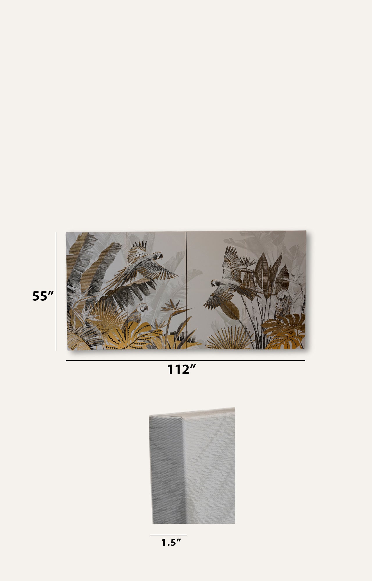 Golden Tropics Parrot Canvas Print with Foil Embellishments Wall Painting Set of 4