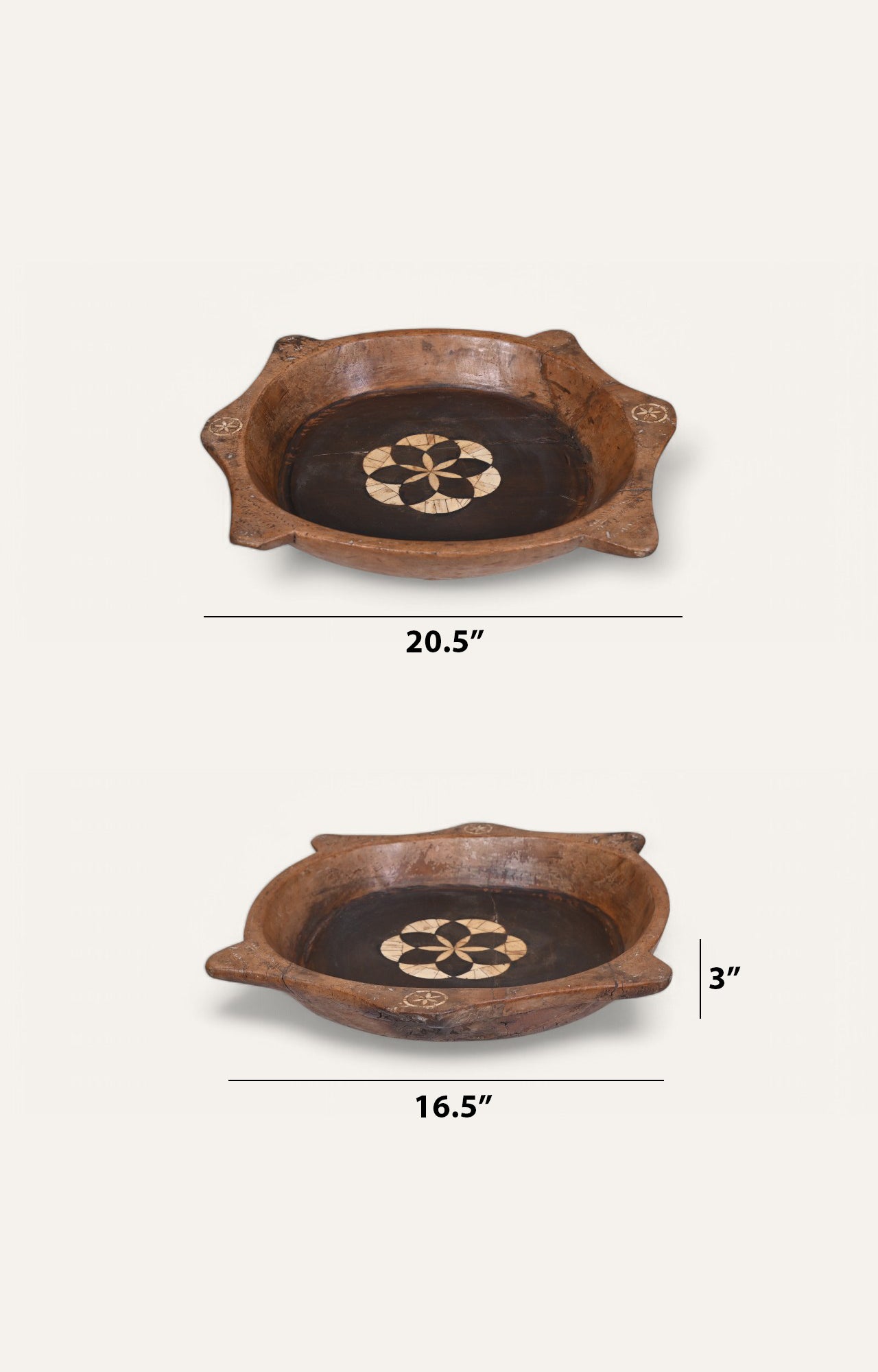 Round Wooden Tray with Raised Border