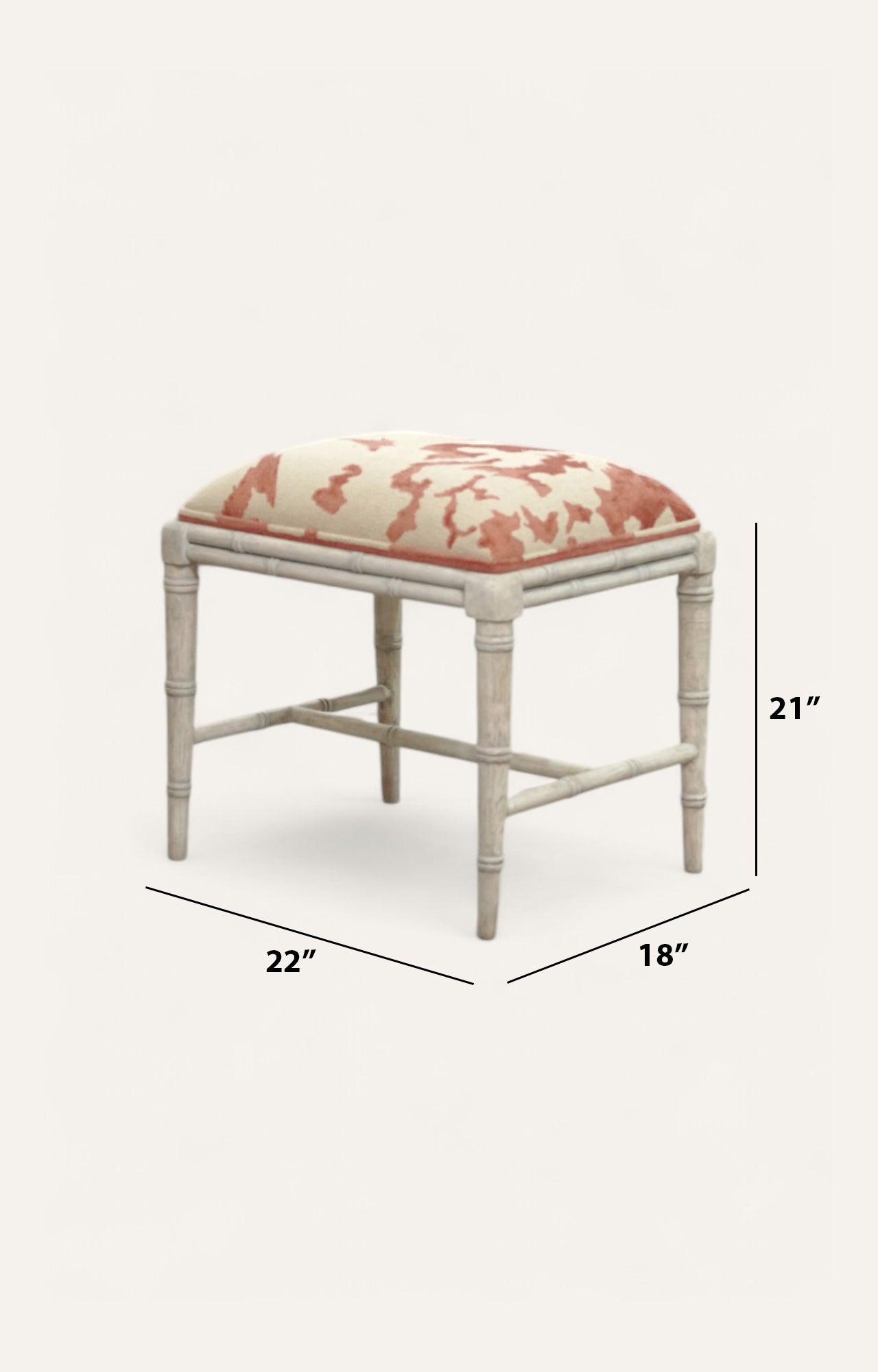 Upholstered Bamboo-Style Stool with Dhurrie Top