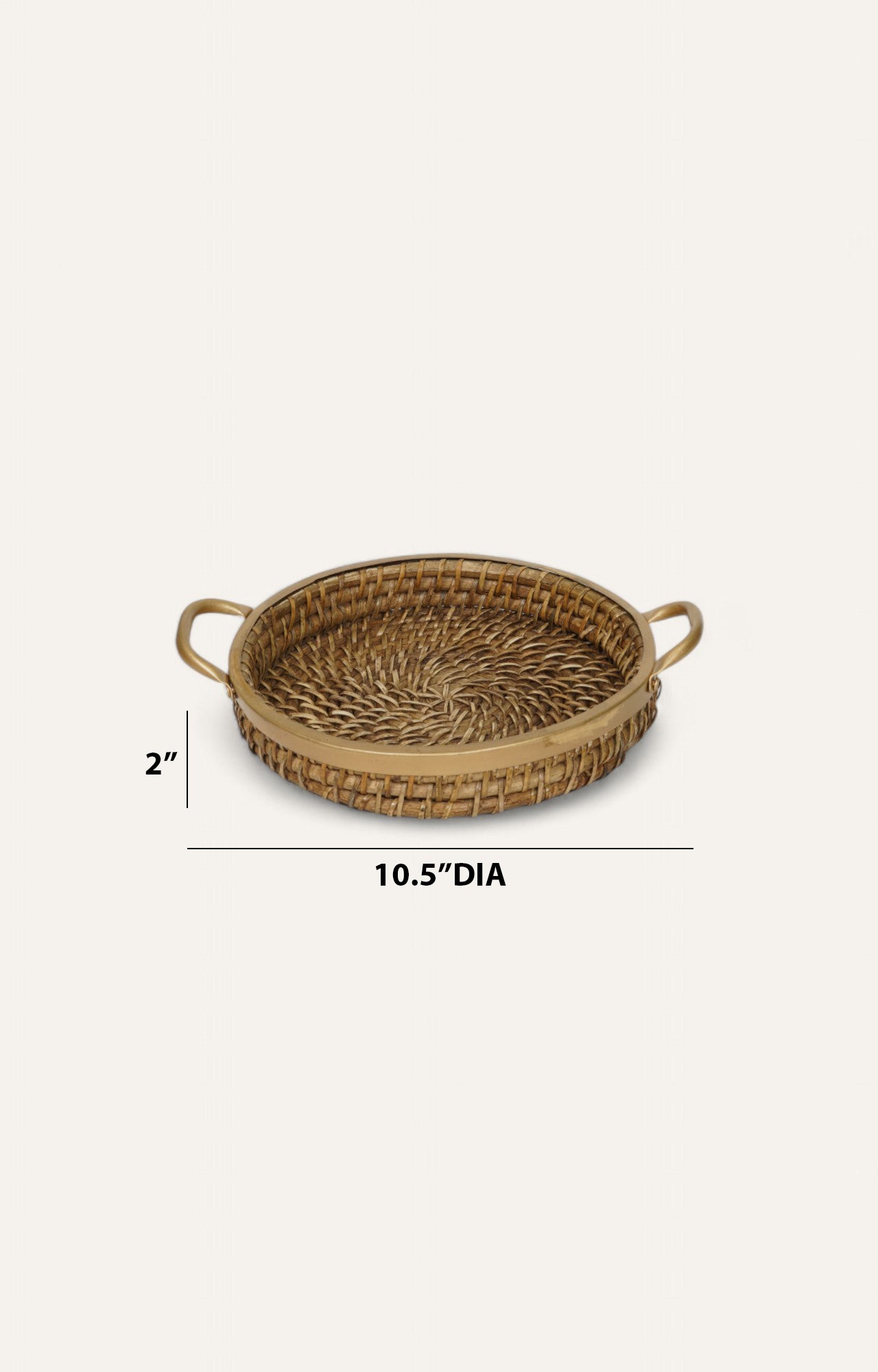 Round Rattan Tray with Brass Detailing – Medium