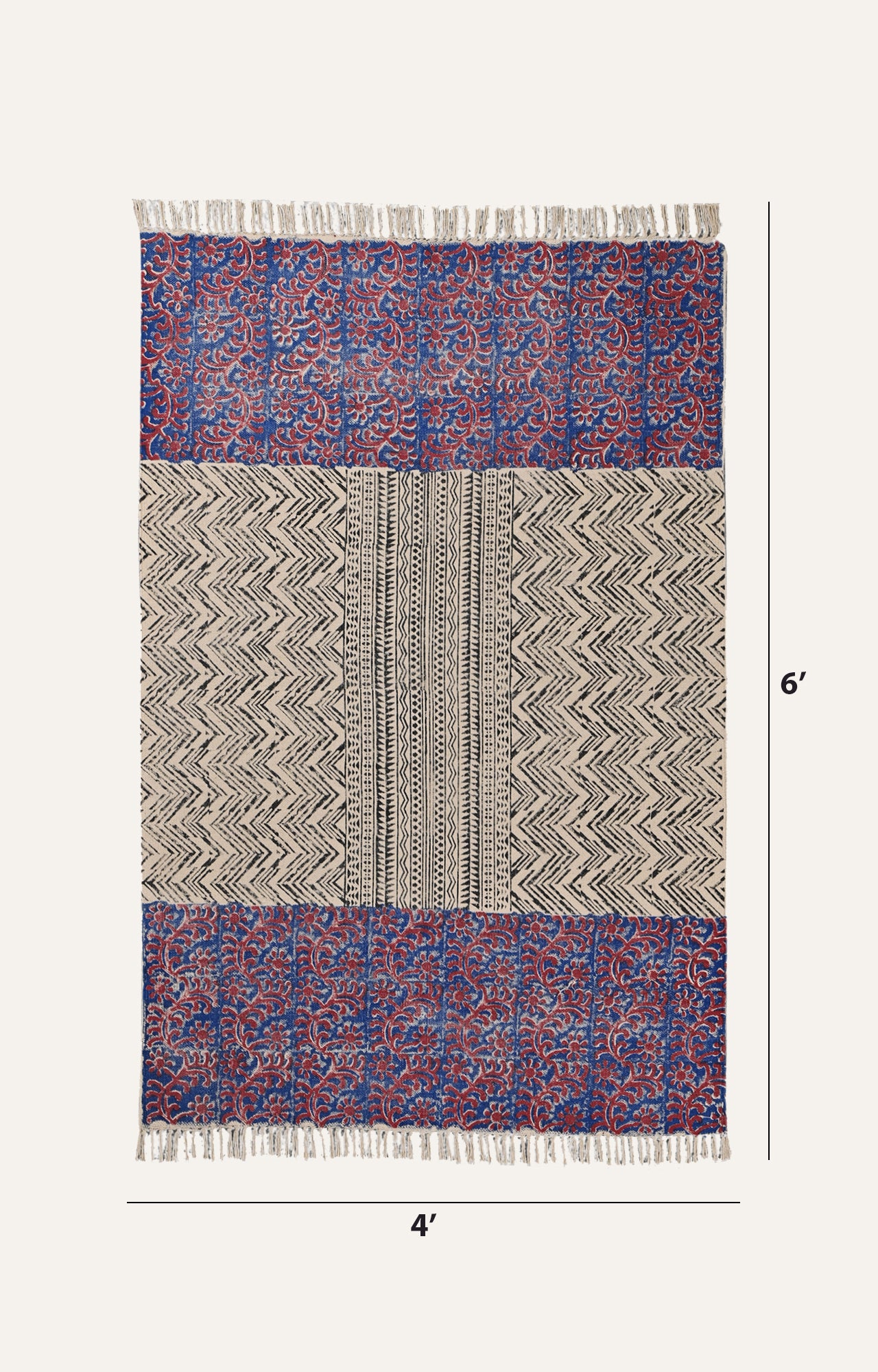 Chevron & Floral Panel Block-Printed Rug