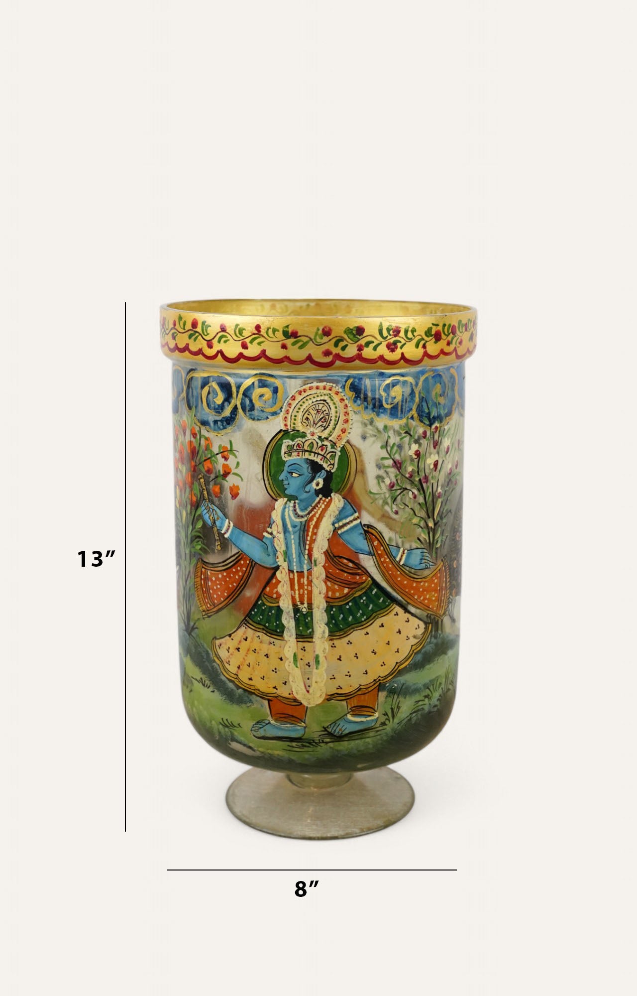 Hand-Painted Mughal Woman  Glass Vase