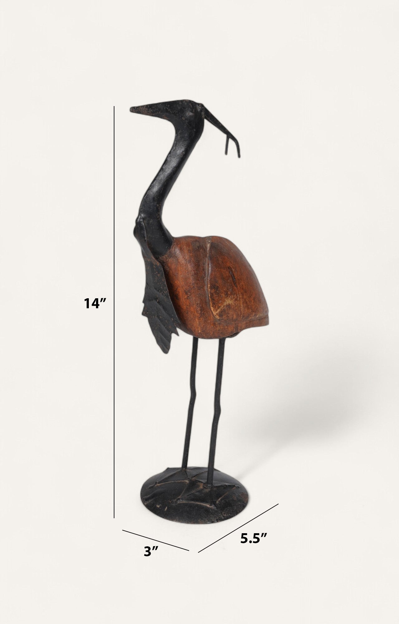 Crane Sculpture in Mixed Metal and Wood