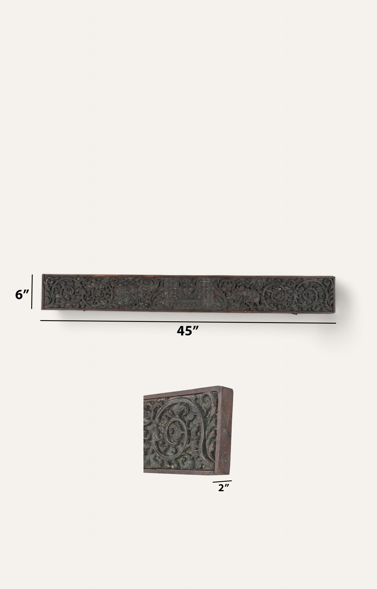 Verdigris Teak Panel with Folk Motifs