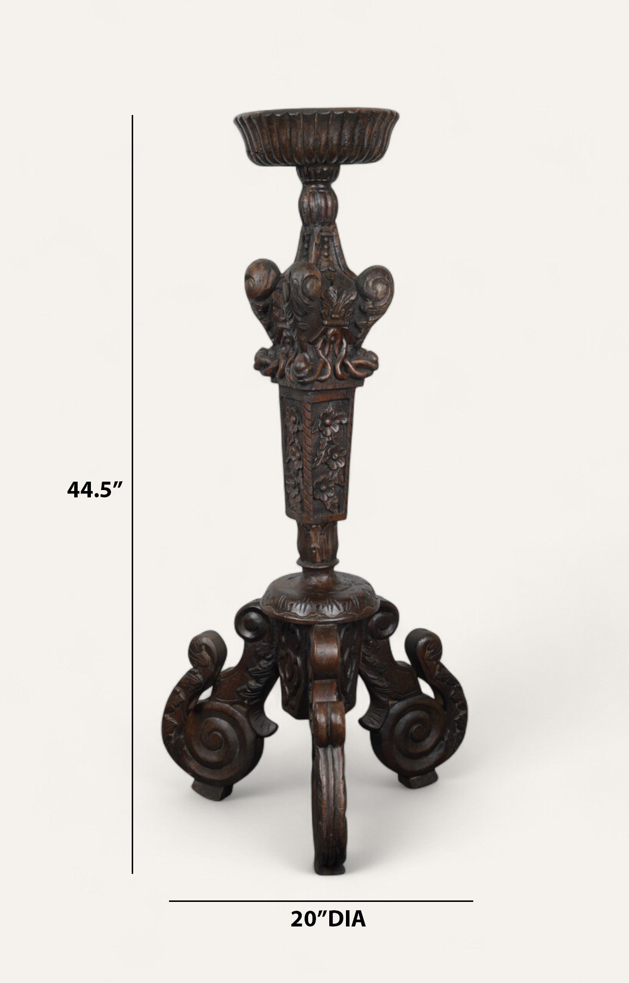 Ornate Teak Wood Tripod Floor Candle Stand