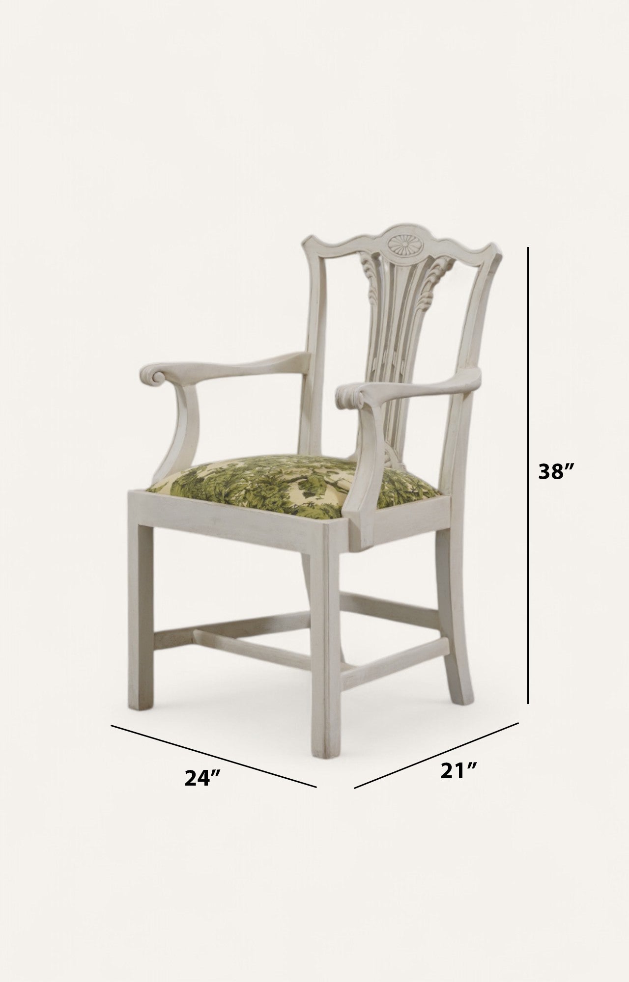White Colonial Armchair with Printed Seat