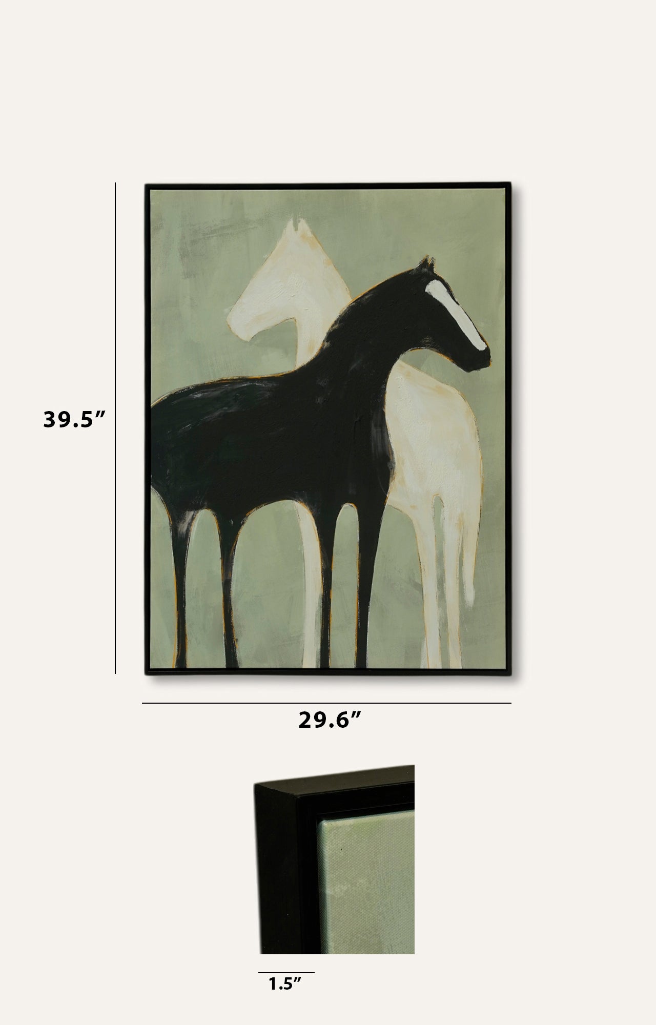 Black and White Horses Canvas Painting with Frame