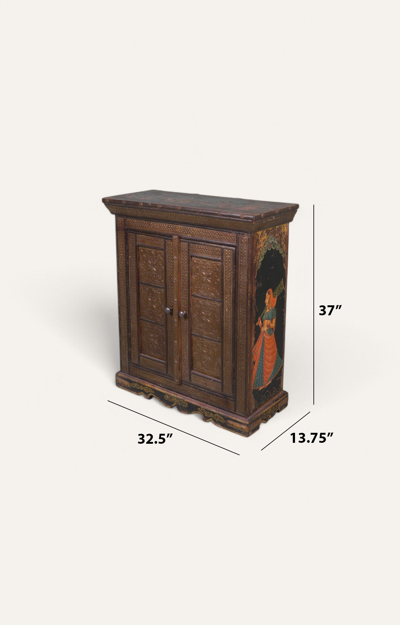 Indian Hand Painted Wooden Cabinet