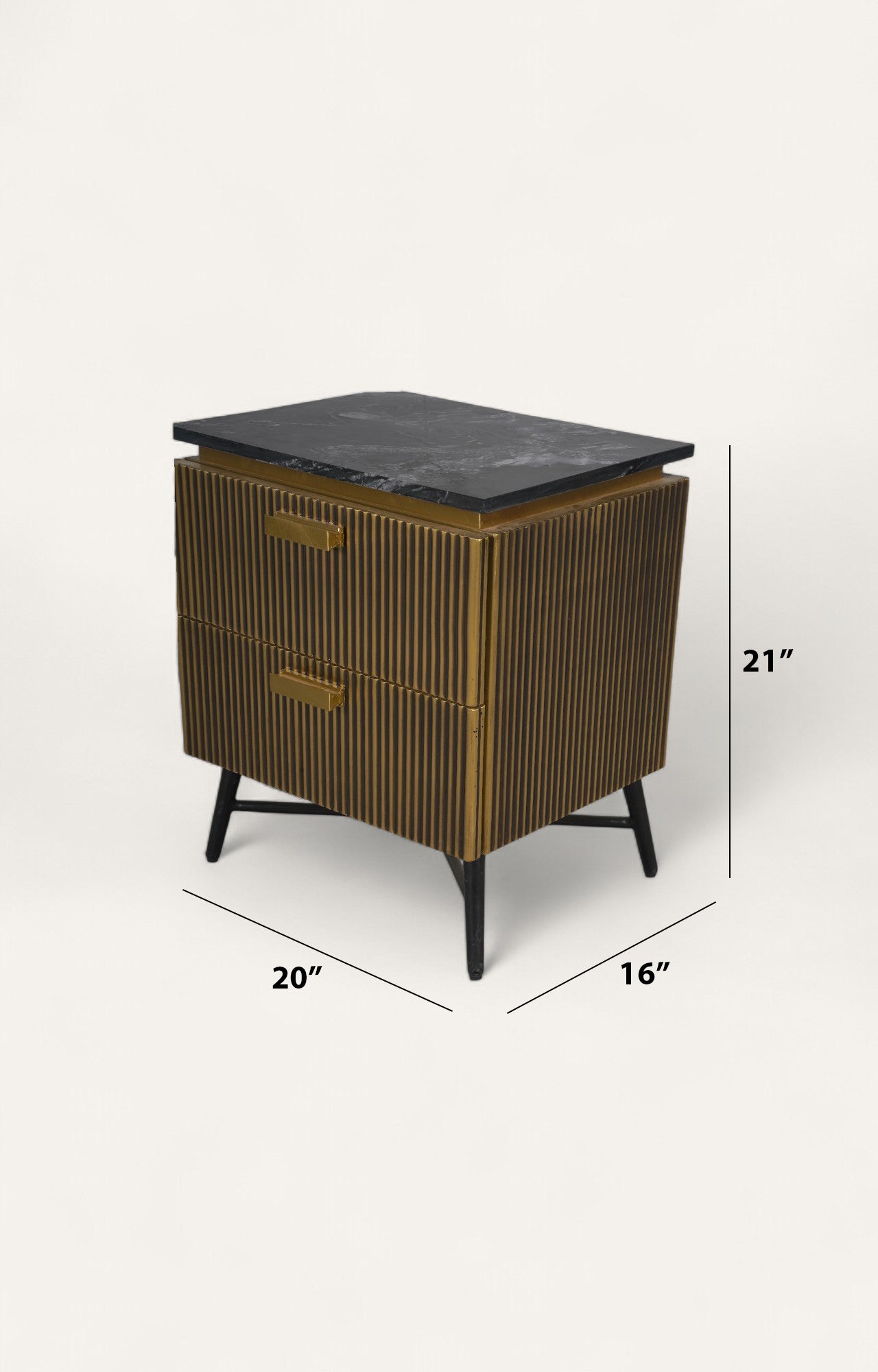 Fluted Brass Bedside Table with Marble Top